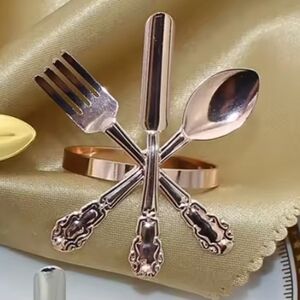 Dinnerware metal napkin rings with fork, knife and spoon. Set of 6